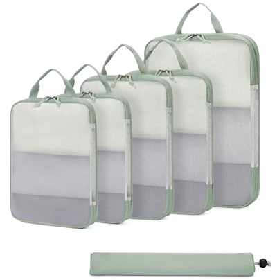ECOHUB 6 Teilige Koffer Organizer Kompression Set, Netzgewebe Ultraleichte Packtaschen für Rucksack, Recycelt Packwürfel Kompression für Handgepäck, Packing Cubes Reise, Patent Angemeldet(Grün)
