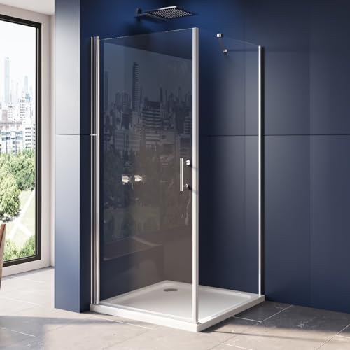 LUXESPIRE Duschkabine 80x80x195cm Eckeinstieg Duschabtrennung mit Seitenwand Duschwand 6mm ESG Nano Glas Dusche (Ohne Duschwanne)