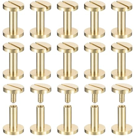QUARKZMAN 30 Paquete Tornillos Chicago de Latón Poste de Tornillo de Cabeza Plana de 10x10mm para Sujetar Tachuelas de Remache de Cuero DIY