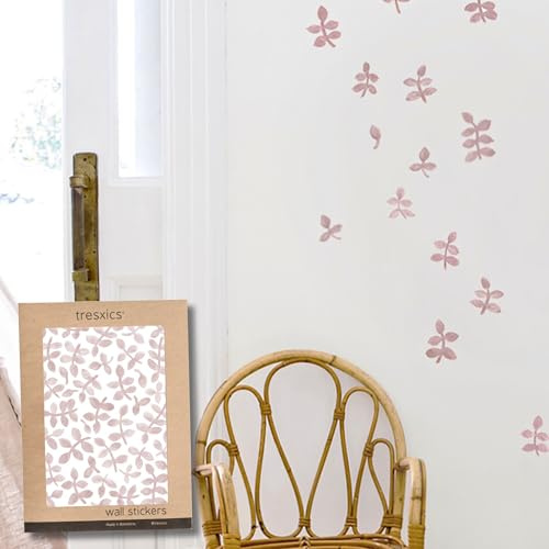 Pegatinas Pared Decorativas | Vinilo Adhesivo Pared Hojas Acuarela | Efecto Papel Pintado | Cubre 3 m² | 80 piezas | TRESXICS (Rosa)