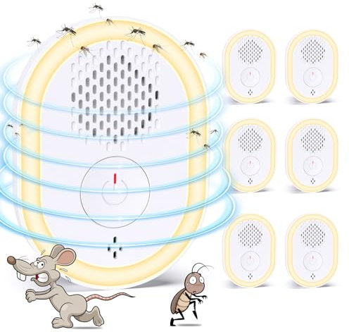 Ultrasonic Pest Repeller 6 Pack, Wave Barrier Tech, Humane Indoor Pest Control for Mouse, Rat, Mice, Spider, Mosquitos, Cockroaches, Plug & Play, Wide Coverage, Harmless to Pets & Humans