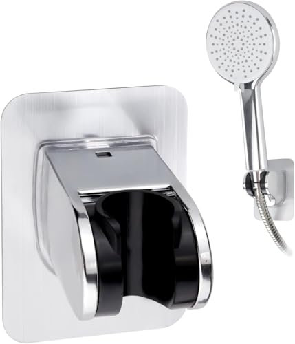 Soporte Ducha Pared con Adhesivo Fuerte, Ajustable Soporte Alcachofa Ducha Soporte Ducha Sin Taladro, Soporte de Ducha Pared Resistente Al Agua Mejor Que Las Ventosas para Ducha Y Baño