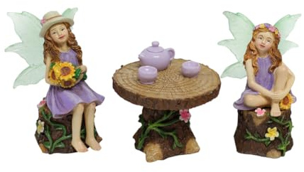JAWSEU Harz Fee Statue Elfen Gartenfiguren Micro Landschaft Ornament Garten Fee Statue Miniatur Fee Statue Set Kunstharz Fee Skulptur Zubehör Dekorative DIY Fee Figur für Garten Balkon