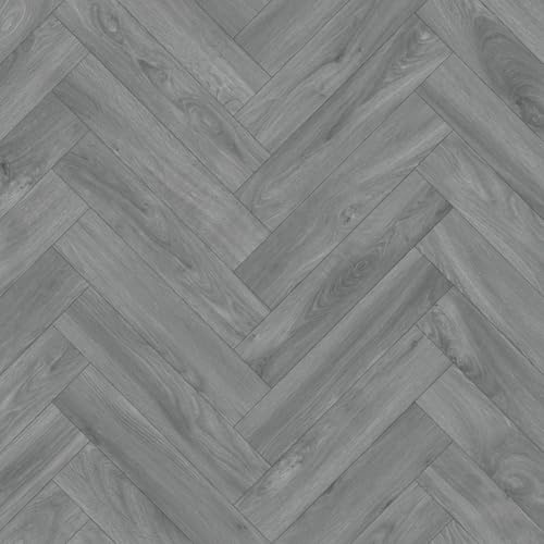 VINYL FLOORING UK Anchor Herringbone Grey Wood Effect Anti-Slip Vinyl Flooring For Kitchen, Bathroom, Dinning Room, 1.9mm Thick Vinyl Sheet-1 X 3 mt