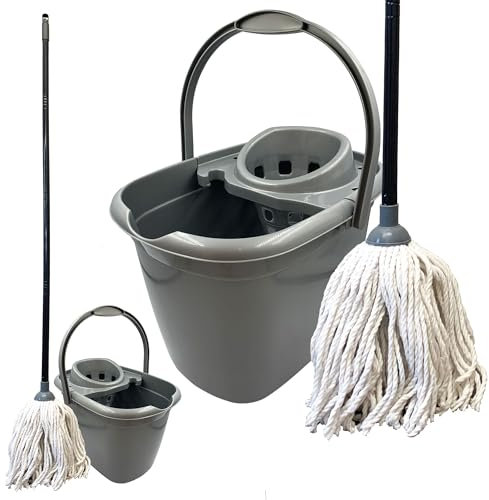 Heavy Duty Mop and Bucket Set With Built-in Wringer and Holder, Pure Cotton Mop for Efficient Cleaning, Durable With Sturdy Bucket and Handle for All Floor Types