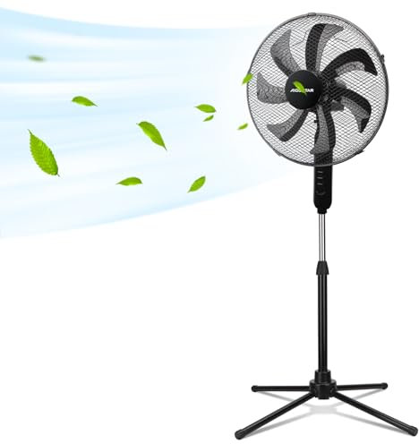 Aigostar Pedestal Fan Standing Fan- 7 Blade 16 Inch Electric Floor Fan with Oscillation, 3 Speed Settings, Adjustable Height and Tilt, Quiet Operation, Anti-Slip Base, Black