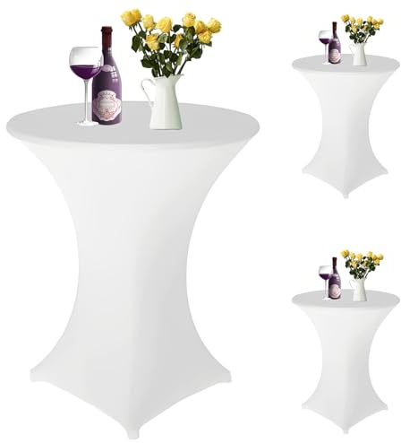 LDHHYH 3 Stück Stehtischhusse, Hussen Stehtische, 80cm X 110cm Tischdecke Stehtisch, Stretch Stehtischhusse, Stehtischhussen Weiß für Bar Geburtstagsfeier Hochzeit Bistrotische