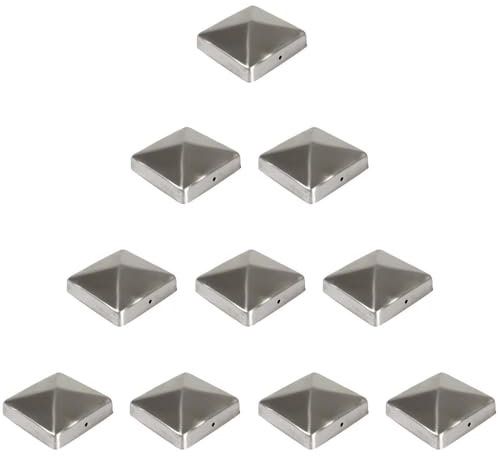 Pfostenkappen Edelstahl 7x7 cm – 10er Set Pyramide, Pfostenabdeckung für Holzpfosten und Zaunpfosten, rostfrei, mit Montagelöchern