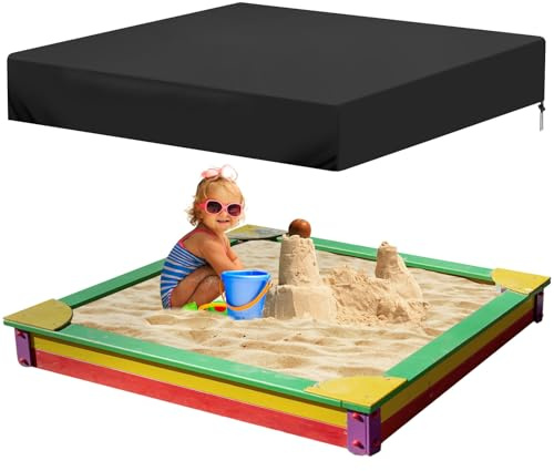 RICHIE Outdoor Sandboxes Cover Waterproof,420D Oxford Heavy Duty Dustproof UV Protection Square Pool Protection Cover for Sand Pit (187x187cm), Black