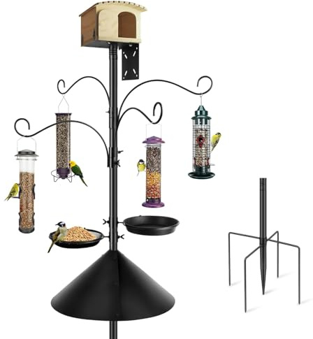Bird Feeders Hanging Station, Heavy Duty Metal Bird Feeding Station, 232cm Tall Free Standing Multi Bird Feeder Pole Stand Hanger for Attracting Garden Wild Birds