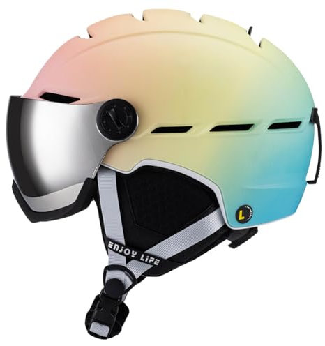 Casque de Ski Couleur Gradient Lunettes de Vent Adulte Hommes et Femmes Sports Chaud Ski Demi-Casque Carte Doublure Amovible Casque d'hiver