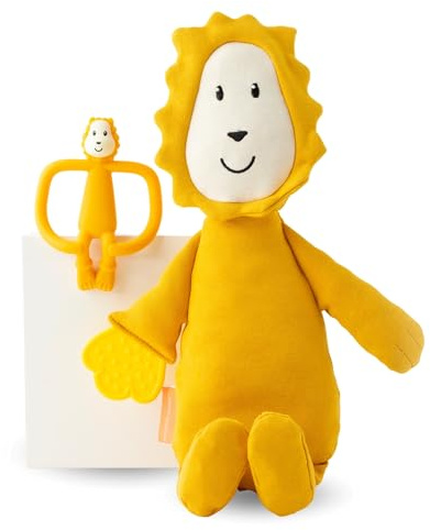 Matchstick Monkey Plush Toy Sensory Teething Teddy Gift Set, Soft Cotton, Filled with Sensory Beads, Antimicrobial Protection, 3 Months +, Lion