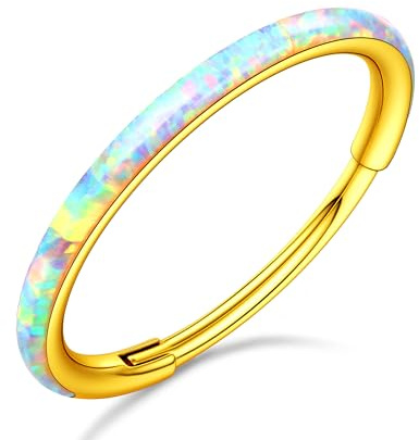 BodyBonita 316L Edelstahl 16/18/20G Opal Nasenpiercing Nasenring Piercing | 1 Pcs 14K Vergoldet Aufklappbare Reifen Nasenringe Klappring für Damen Septum Conch Helix Daith, Innendurchmesser 8mm