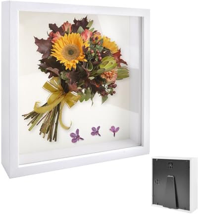 Cadre Photo 3D, Cadre Photo en Bois à Remplir 10 x 15 cm, avec Plaque Acrylique Transparente, Carré Objet Boîte Profondeur 3cm, pour Fleurs, Cadeau Souvenir de Famille, Blanc