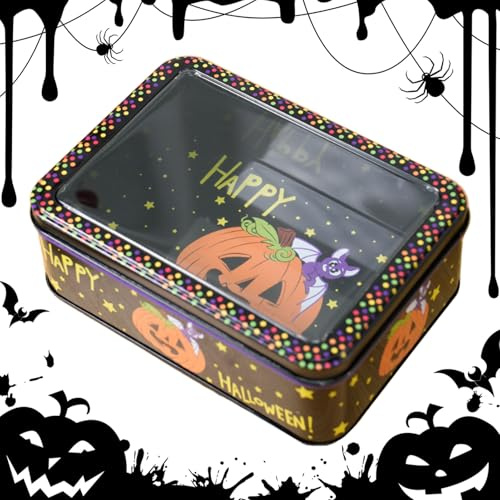 Tarro de galletas de Halloween, caja de lata de metal vacía, organizador de metal rectangular portátil, latas de galletas vacías, caja de almacenamiento rectangular para aperitivos de
