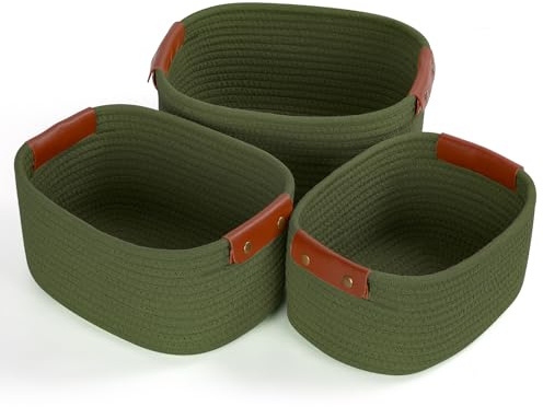 Otauoaea Cestini Portaoggetti Bagno, Set da 5 Cesto Portaoggetti Intrecciato in Corda di Cotone, Corda di Cotone per Bambini Bambina, Impilabile Organizer Fasciatoio per Camera da Letto Salotto(Verde)