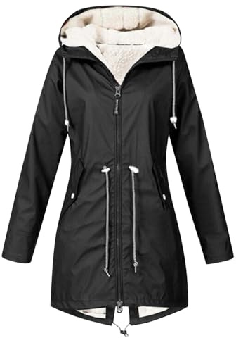 Generisch Veste d'équitation d'hiver pour fille mi-longue, couleur unie, avec poncho de pluie pour vélo, Noir , XL