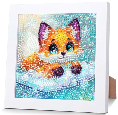 Mafenr Art Fuchs Diamond Painting Mit Holzrahmen, Tiere Diamond Painting, Diamant Painting Bilde für Geschenke und Familie Décor 18×18cm