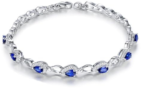 Calefee Armband Frauen Gold 585 Weißgold, Armband Damen mit Saphir 1.83ct und Diamant, Armbänder 17 cm Lang