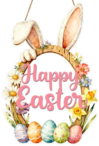 Wooden Easter Bunny Egg Decor Doorplate, Easter Decorations Supplies for Home Home Wall Decoration, Spring Ornaments Suitable for Hanging Indoors & Outdoors