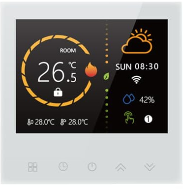 Luocute Smart Termostat, WiFi Programmerbar Kontrollpanel för Vattengolvvärme med Pekskärm LED-display för Elpannor och Väggmonterade Värmesystem (WHITE)