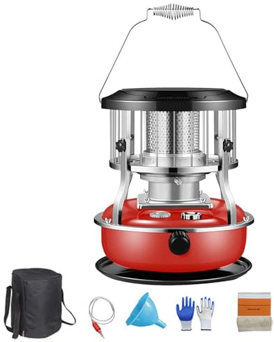 Calentador de queroseno portátil, calentador exterior de 2600 W para camping y emergencia, calefacción y caldera de agua 2 en 1, tanque de combustible de 4,6 L, uso interior/exterior(Red)