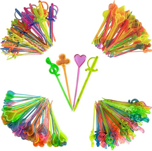 200 Stücke Plastik Spieße für Lebensmittel, Party-Picker für Fingerfood, Cocktailspieße, Käsespieße, Kinder-Snacks – BPA-frei, wiederverwendbar (Mixed)