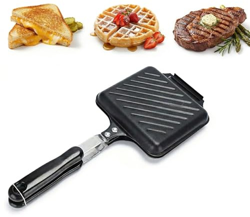 Zjyufy Camping Toastie Maker, Non-Stick Sandwich Panini Maker Stovetop Panini Double Sided Frying Pan Breakfast Pan for Camping Travel Outdoor