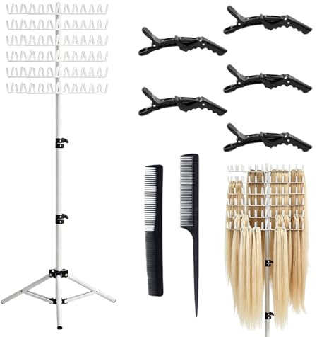 PORFOYO Support réglable pour tresses de cheveux, avec 144 stylos, pour salon de coiffure et maison, blanc
