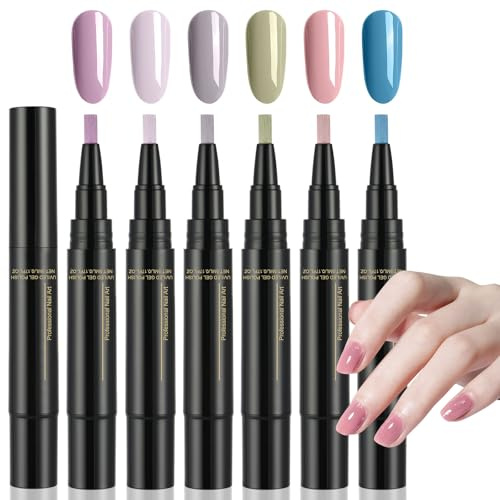 AYBUY Asciugatura Rapida Unghie Smalto Penne, 3 in 1 Smalto Per Unghie One Step UV Nail Polish Pen, Pennarelli per Smalto unghie a 6 Colori ad Asciugatura Rapida per donne, ragazze, Serie Blu