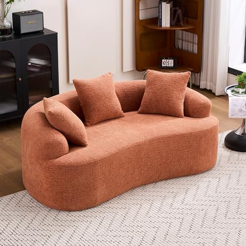 MODENVIE Zweisitzer Sofa Chenille Modulares Sofa, Montagefrei Boneless Couch ohne Montage, Geschwungenes Design Polstersofa mit 3 Zierkissen für Wohnzimmer & kleine Wohnungen, Kompakt, Koralle