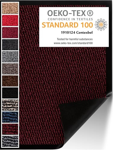 Carpet Diem Fußmatte Rot-Schwarz, 80x120 cm, rutschfeste Schmutzfangmatte | Fußmatte Eingangsbereich, Innen & außen, rutschfeste Türmatte, Schmutzfang Teppich für Haustür, Fußabtreter Qualität aus EU