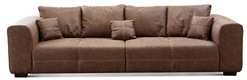 CAVADORE Big Sofa Mavericco inkl. Kissen / XXL-Couch mit tiefen Sitzflächen und modernem Design / 287 x 69 x 108 / Lederoptik cognac