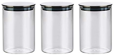 Set di 3 Barattoli di Vetro con Coperchio in Acciaio Inox, Ermetico Contenitori per la Conservazione Alimenti, Vasetti di Conservazione per Caramelle, Biscotti, Riso, Farina, Pasta, Noci - 500ML