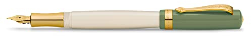 Kaweco STUDENT Füllhalter 60's Swing I Premium Füllfederhalter für Tintenpatronen mit hochwertiger Stahlfeder in Grün & Creme I Nostalgischer Luxus Füller 16 cm I Federbreite: BB (Extra Breit)
