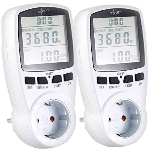 revolt Stromverbrauchsmessgerät: 2er-Set digitale Energiekostenmesser mit XXL Jumbo Display (Messgerät Stromverbrauch, Energieverbrauchsmesser, Stromzähler mit Stecker)