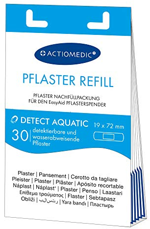 ACTIOMEDIC EasyAid DETECT AQUATIC detektierbare Pflaster Strips Nachfüllset, 30Stück, für Lebensmittelindustrie-kompatibel mit EasyAid Pflasterspender I Hypoallergene, wasserabweisende Pflaster, blau