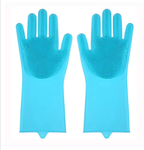 Okwin Magische Silikon-Handschuhe Geschirrspülhandschuhe Scrubber für Küche Bad Tierhaarpflege Das Auto Waschen 1 Paar /2Paar