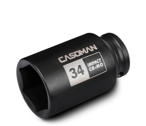 CASOMAN 1/2 tum enhet x 34 mm djup 6 PT slaguttag, CR-MO, 1/2 tum enhet 6-punkts axel mutter uttag för enkel borttagning av axelaxel axel muttrar (34 mm) .
