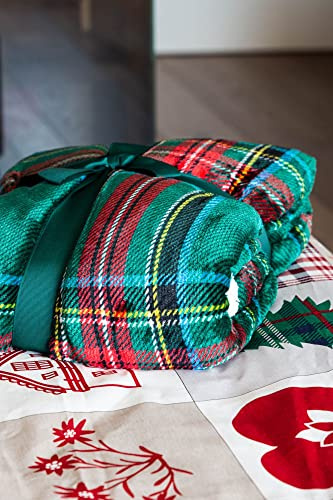 Manta escocesa verde escocesa a cuadros tartan de daunex con efecto piel de cordero - 240x200-cm