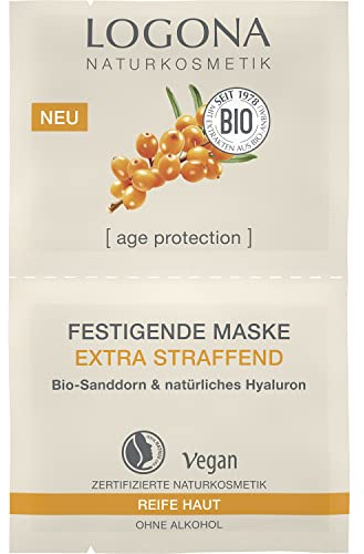 LOGONA Naturkosmetik Masque anti-âge pour peaux matures, raffermissant et raffermissant, à l'acide hyaluronique et à l'argousier biologique, protection contre l'âge, 15 ml