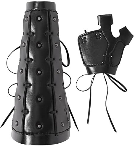 YiZYiF Armschutz aus Leder Bogenschießen Mittelalter Armschoner Jagd Unterarmschutz Schießen Pfeil Bogen Ausrüstung Zubehör Mittelalterliche Armschienen Schwarz One Size