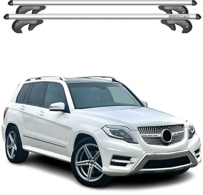 Menabo Dachträger Grundtäger kompatibel mit Mercedes GLK Klasse X204 2008-2015 Aluminium 90kg Silber 2tlg Offene Reling kompatibel mit Fahrradträger, Dachboxen, Skiträger Abschließbar