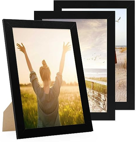PHOTOLINI Bilderrahmen A4 Schwarz Holz MDF, breiter DIN A4 Bilderrahmen 3er Set 21x30, Rahmen 21x30 din a 4 mit Acrylglas, picture frame zum Aufhängen & Aufstellen, Bilder Rahmen 30x21 mit Zubehör