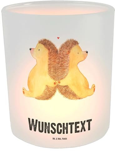 Mr. & Mrs. Panda Laterne mit Namen Igel händchenhaltend - Personalisierte Geschenke, Personalisiertes Windlicht, Teelichthalter personalisiert, Liebe, Personalisierter, Händchen Halten, glücklich