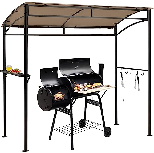 COSTWAY Grillpavillon wetterfest, Grillüberdachungen mit Seitenregal und Haken, Grillunterstand für Garten, Außenbereich, 216 x 108 x 211 cm