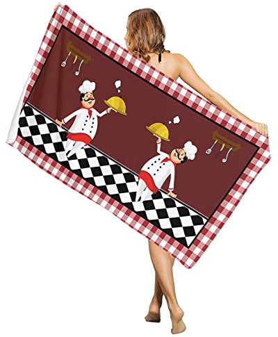 Strandtuch 80x130cm, Lustige Koch Und Gourmetmesser Und Gabeln Im Retro Küchen Rotkaro Pool Badetuch Weich Mikrofaser Handtücher Tragbares Duschtücher, Für Picknick, Strand
