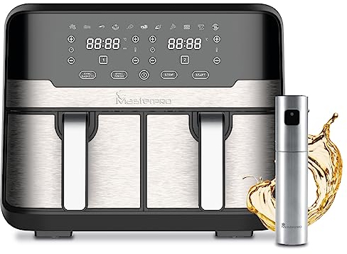 MasterPro Kit Ecomerce Freidora de aire 9L 2100W negro y espraya aceite y vinagre, 4 x 17,5 cm, acero inoxidable MP