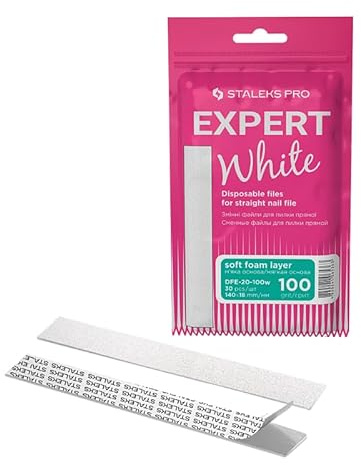 STALEKS PRO Expert 20 Einweg-Nagelfeilen mit weicher Schaumstoffbasis, selbstklebend, Weiß, 30 Stück (Körnung 100)