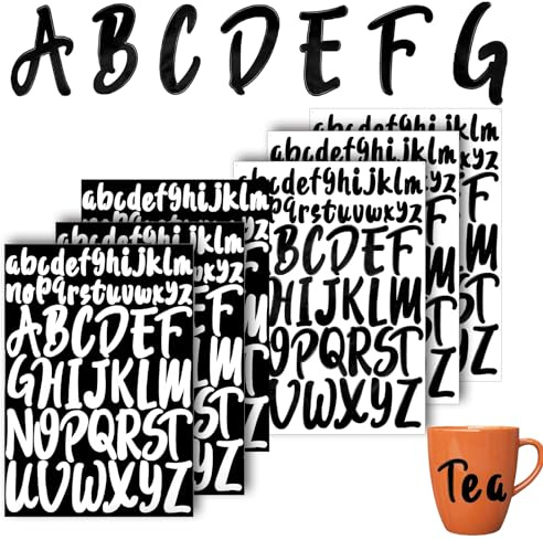 Buchstaben Aufkleber Groß, 6 Blätter 1 Zoll 2 Zoll Kapital- und Untere Alphabet Klebebuchstaben Wetterfest Buchstaben Sticker für Handwerkszeichen Poster Scrapbook Koffer Auto (Schwarz + Weiß)